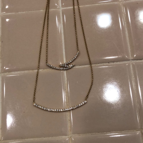 14kt gold one carat diamond necklace double chain - Picture 3 of 4
